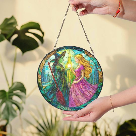 Elphaba and Glinda Wicked Stained Glass Effect Christmas Ornament, Wicked Acrylic Ornament
