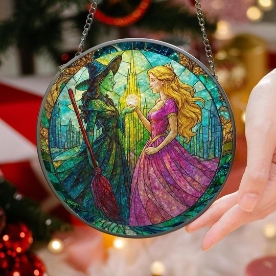 Elphaba and Glinda Wicked Stained Glass Effect Christmas Ornament, Wicked Acrylic Ornament