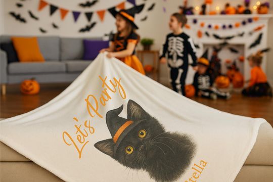 Custom Halloween Pet Portrait Blanket: Personalized Fleece Throw