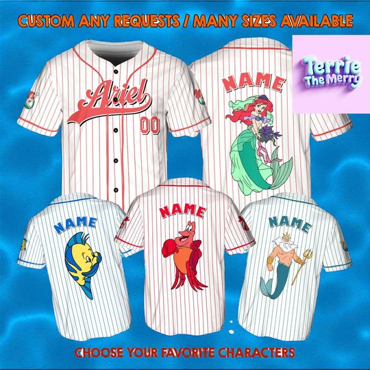 Custom Mermaid Baseball Jersey  Personalized Name & Number Family Matching Outfit