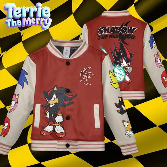Shadow The Hedgehog Baseball Jacket, Kids & Youth Varsity Jacket