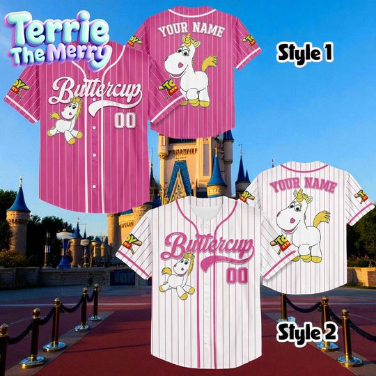 Custom Buttercup Baseball Jersey, Personalized Unicorn Jersey