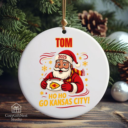 Kansas City Christmas Ornament  Personalized Santa Football Keepsake