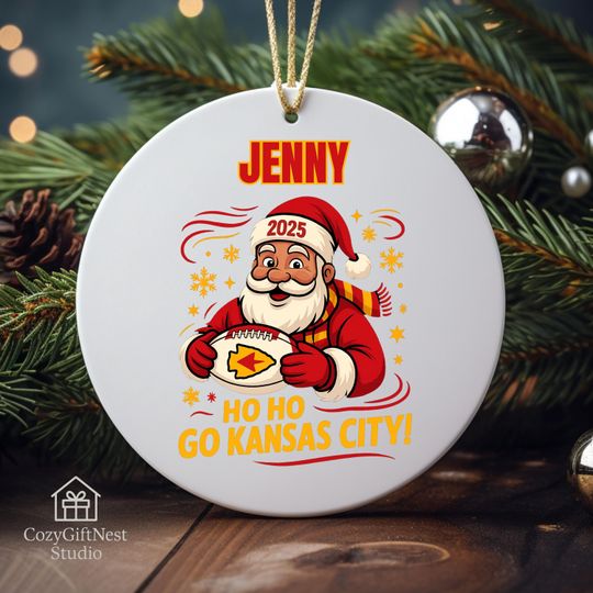 Kansas City Christmas Ornament  Personalized Santa Football Keepsake