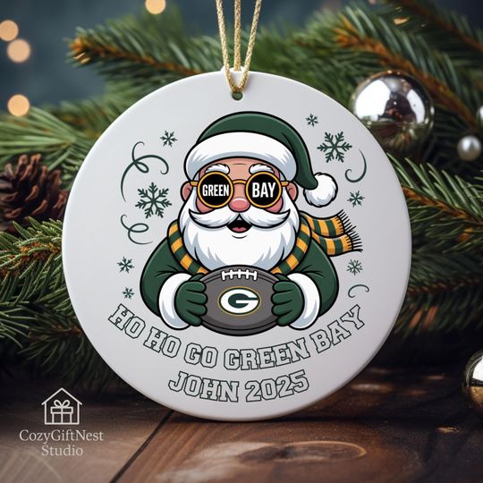 Green Bay Christmas Ornament  Personalized Santa Football Keepsake