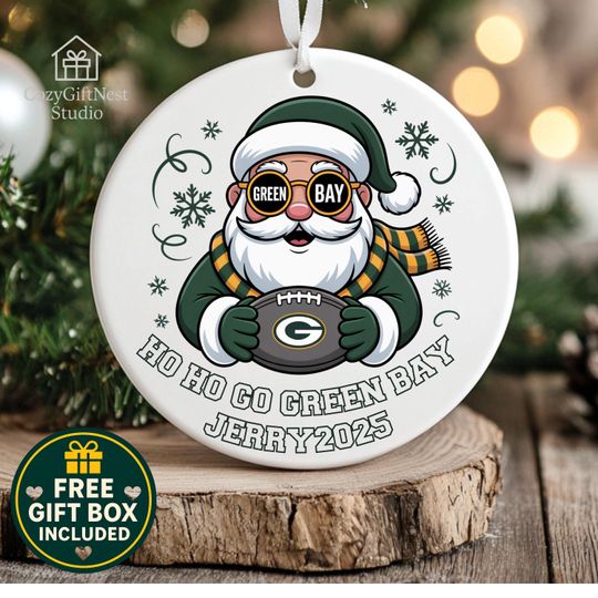 Green Bay Christmas Ornament  Personalized Santa Football Keepsake