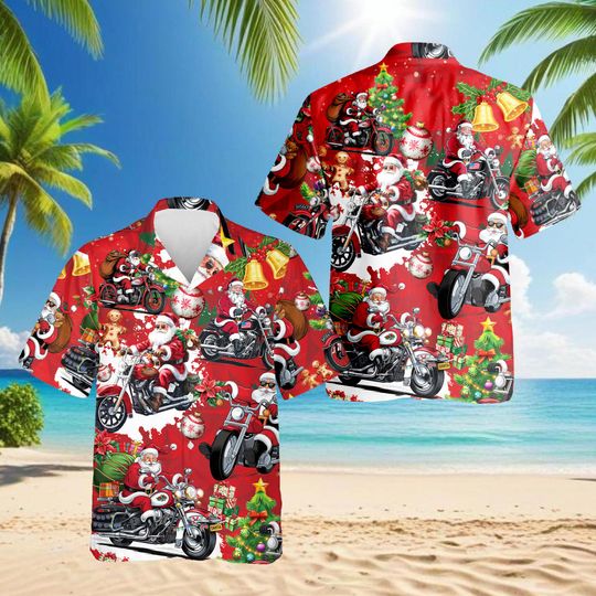 Santa Motorcycle Christmas Hawaiian Shirt for Men and Women