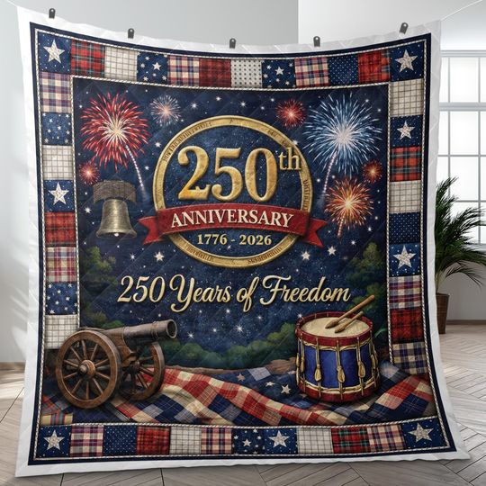 250th Anniversary Quilt 1776-2026, 250 Years of Freedom Patriotic Blanket, America Semiquincentennial Throw Gift