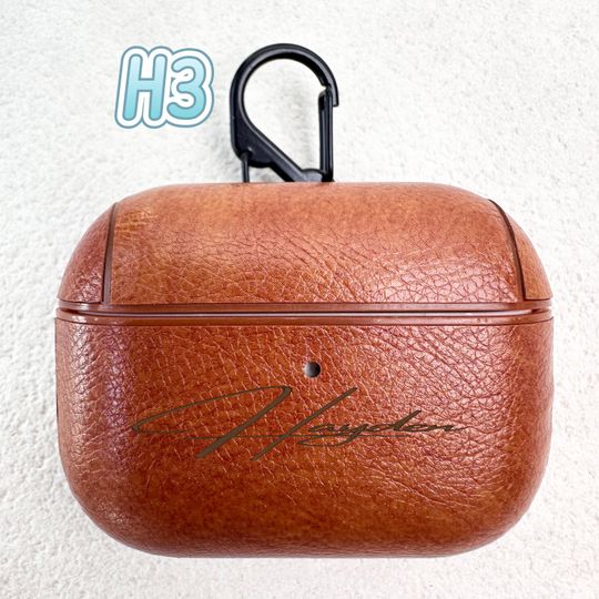 Personalized Leather AirPods Case with Hook: Engraved Monogram