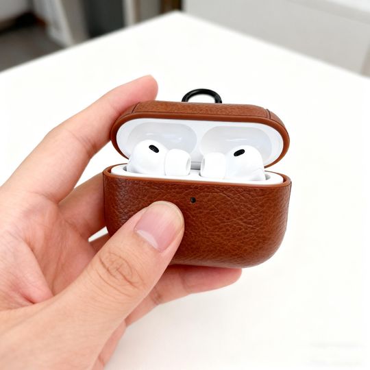 Personalized Leather AirPods Case with Hook: Engraved Monogram