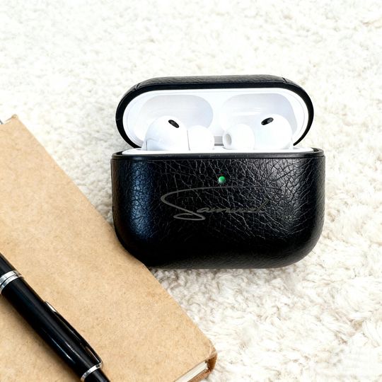 Personalized Leather AirPods Case with Hook: Engraved Monogram