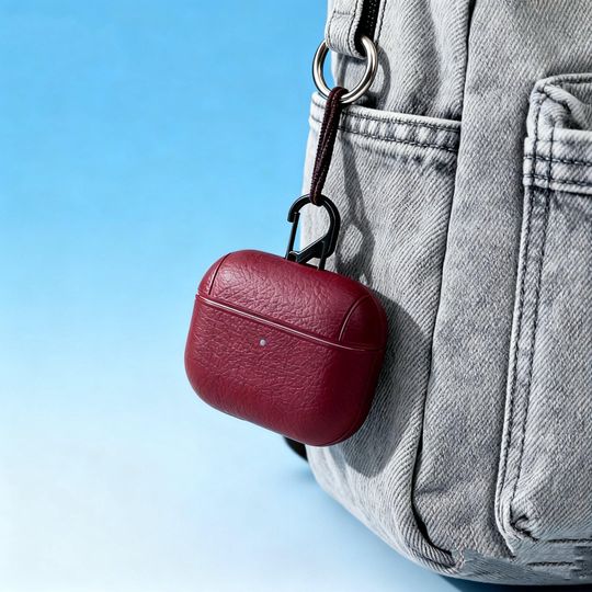 Personalized Leather AirPods Case with Hook: Engraved Monogram