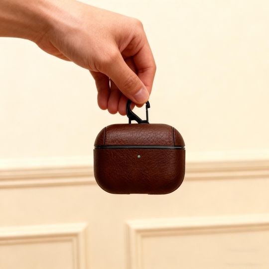 Personalized Leather AirPods Case with Hook: Engraved Monogram