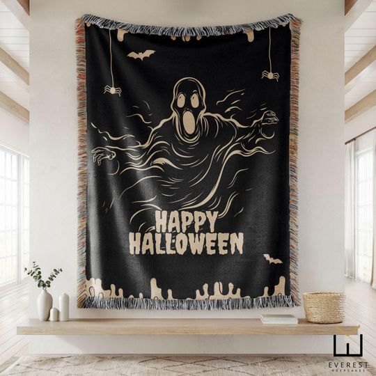 Halloween Woven Blanket: Custom Ghost Throw, Fall Decor