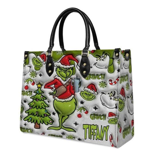 Merry Grin Leather Handbag for Women, Christmas Gift, Green Monster Bag