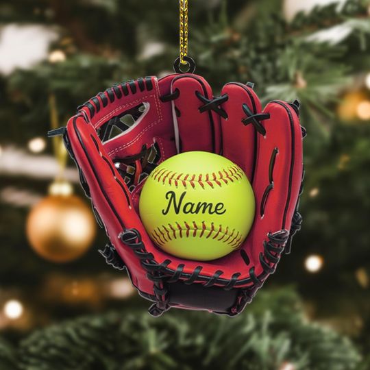Personalized Baseball Glove Ornament Acrylic | Custom Softball Name Tree Decor | Christmas Gift for Player, Coach, or Sports Fan