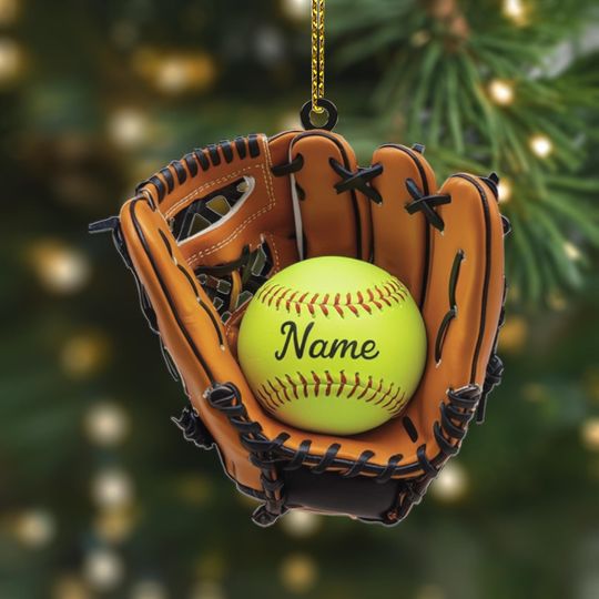Personalized Baseball Glove Ornament Acrylic | Custom Softball Name Tree Decor | Christmas Gift for Player, Coach, or Sports Fan