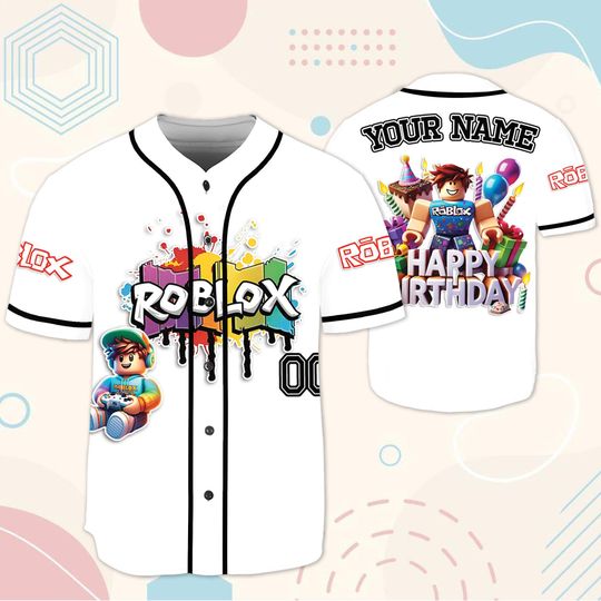 Custom Roblox Birthday Baseball Jersey, Gamer Party Outfit