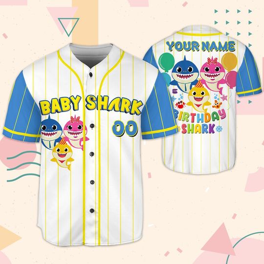 Custom Baby Shark Birthday Baseball Jersey