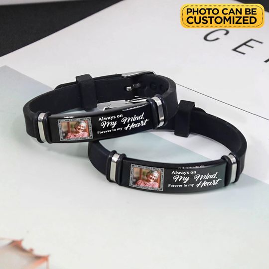 Personalized Photo Memorial Bracelet in Silicone and Steel