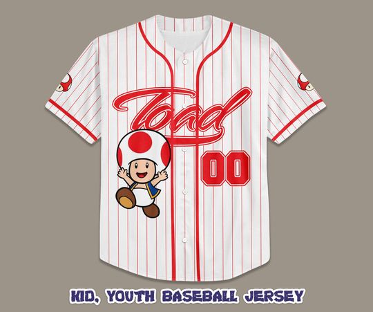 Custom Toad Mushroom Kingdom Super Mario Baseball Jersey, Super Mario Shirt, Personalized Toad Mushroom Jersey, Toad Mushroom Fan Gifts