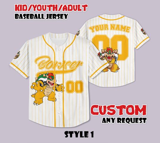 Custom Bowser Super Mario Baseball Jersey, Nintendo Super Mario Shirt, Personalized Bowser Jersey, Bowser Fan Gifts, Birthday Gifts