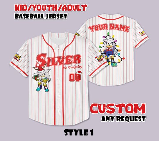 Custom Silver the Hedgehog Christmas Baseball Jersey, Funny Sonic Party Shirt, Personalized Silver the Hedgehog Xmas Jersey, Christmas Gifts