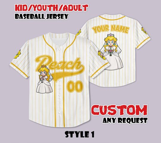 Custom Princess Peach Wedding Baseball Jersey, Super Mario Wedding Baseball Shirt, Personalized Gamer Wedding Jersey, Wedding Gifts