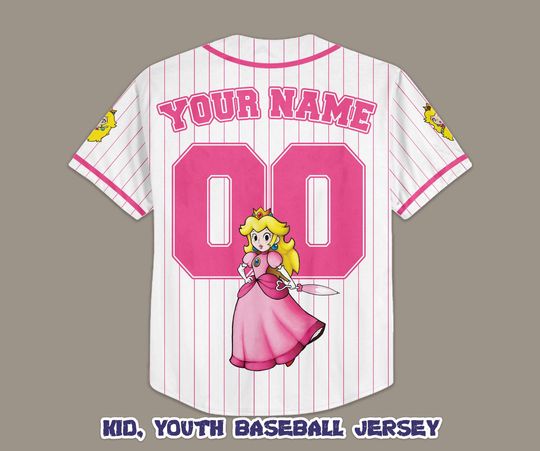 Custom Princess Peach Baseball Jersey, Super Mario Baseball Shirt, Personalized Princess Peach Jersey, Peach Fan Gifts, Birthday Gifts