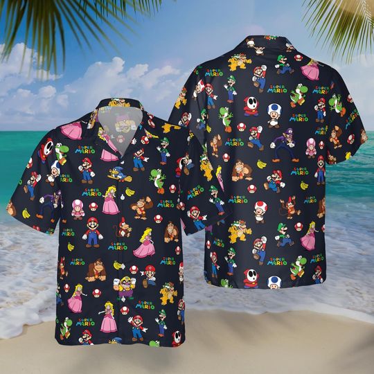 Super Mario Dark Hawaiian Shirt, Video Game Beach Tee