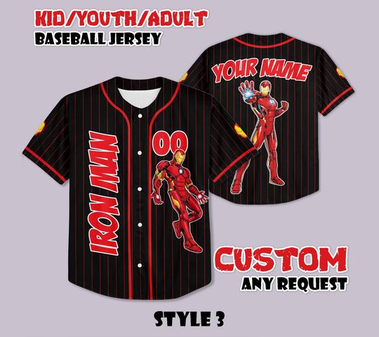 Custom Iron Man Baseball Jersey, Iron Man Movie Jersey Shirt, Personalized Iron Man Jersey, Gift for Marvel Fans, Superhero Shirt