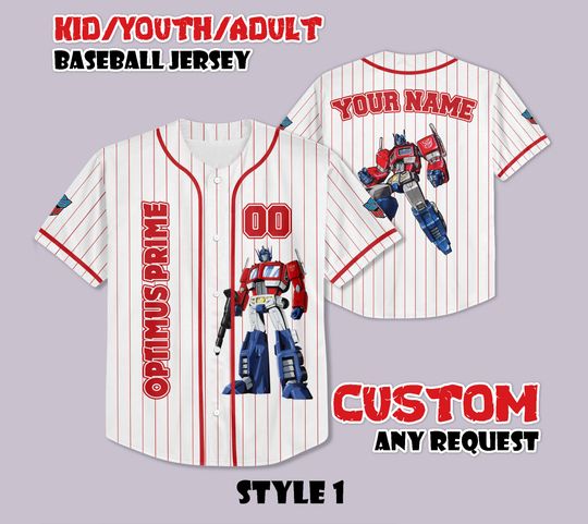 Custom Optimus Prime Baseball Jersey, Vintage Robot Shirt, Personalized Transformers Jersey Shirt, Optimus Prime Shirt, Birthday Gifts