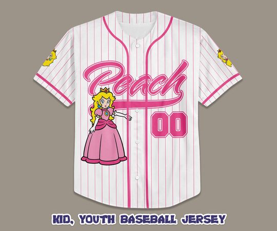 Custom Princess Peach Baseball Jersey, Super Mario Baseball Shirt, Personalized Princess Peach Jersey, Peach Fan Gifts, Birthday Gifts