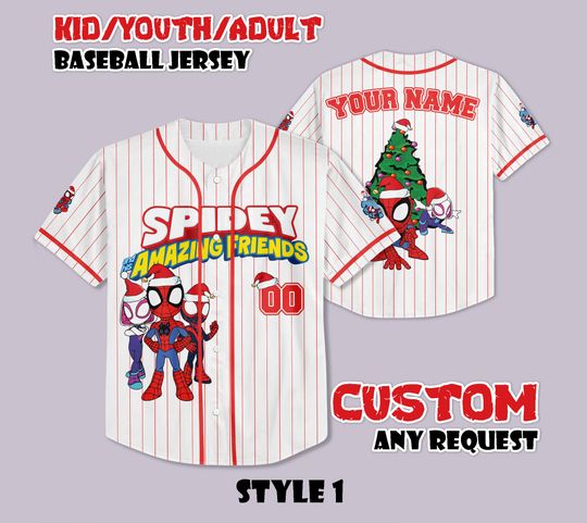 Custom Spidey And His Amazing Friends Christmas Baseball Jersey, Personalized Spider Verse Xmas Jersey, Spider-Man Fan Gift, Christmas Gift