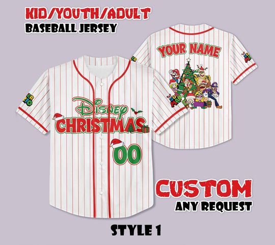 Custom Super Mario Christmas Baseball Jersey, Personalized Nintendo Super Mario Jersey, Super Mario Christmas Party, Christmas Gifts