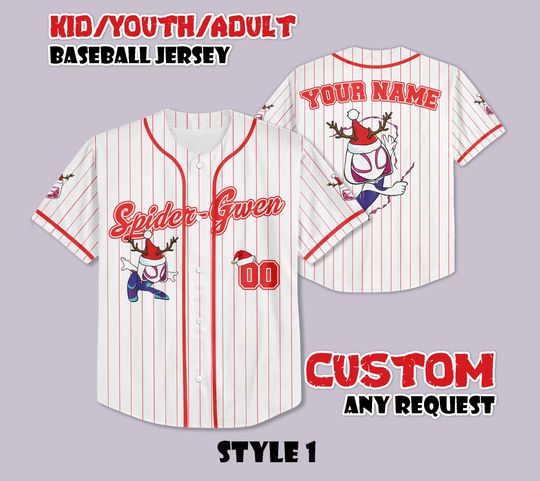 Custom Spider-Gwen Christmas Baseball Jersey, Personalized Spidey And His Amazing Friends Jersey, Spider-Man Fan Gift, Christmas Gift
