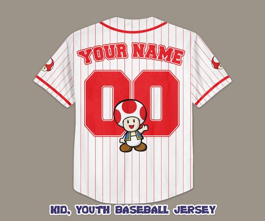 Custom Toad Mushroom Kingdom Super Mario Baseball Jersey, Super Mario Shirt, Personalized Toad Mushroom Jersey, Toad Mushroom Fan Gifts