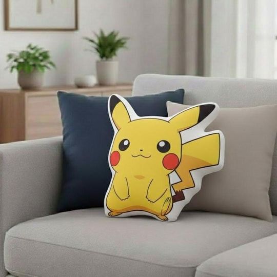 Poke Style Printed Pillow, Cartoon Creature Cushion, Cozy Anime Inspired Home Decor, Gift for Game Fans