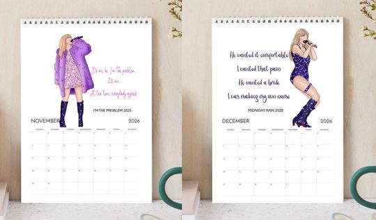 Taylors Lyrics 2026 Calendar | taylors version Music Art Gift