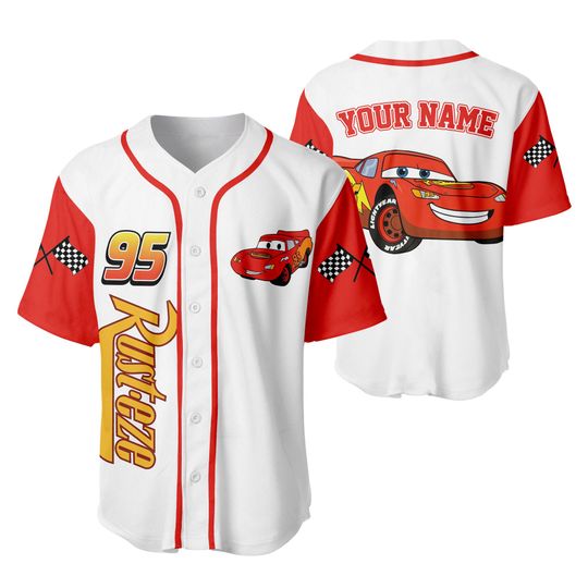 Custom Disney Cars Lightning Mcqueen Baseball Jersey, Disney Lightning Mcqueen Jersey Shirt, Disney Birthday Gift, Gift For Baseball Fans
