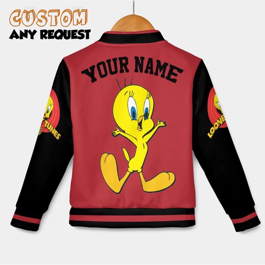Custom Tweety Bird Varsity Jacket, Looney Tunes Baseball Jacket