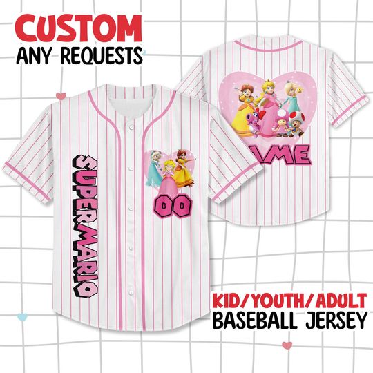 Custom Super Mario Baseball Jersey, Mario Family Matching Shirts, Super Mario Birthday, Luigi Yoshi Toad Bowser Princess Peach Donkey Kong