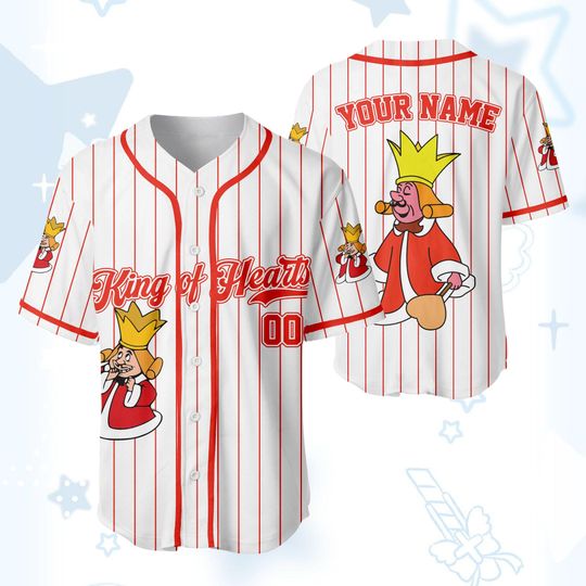 Alice in Wonderland King of hearts Jersey Shirt, Disney Alice in Wonderland Baseball Jersey, King of hearts Cosplay, Disney World Shirt