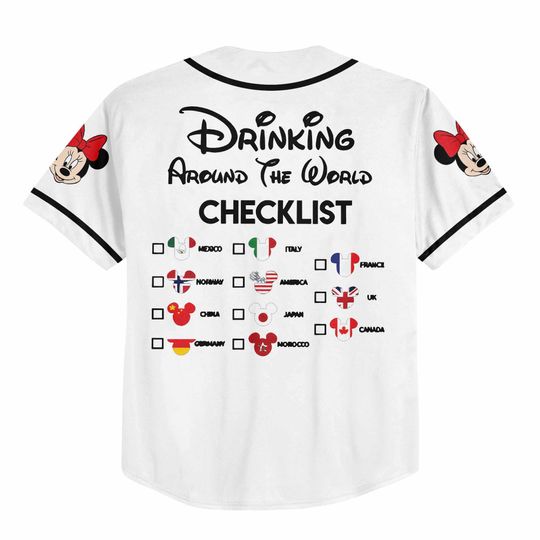 Custom Disney Drinking Around the World Team Baseball Jersey with Mickey and Friends