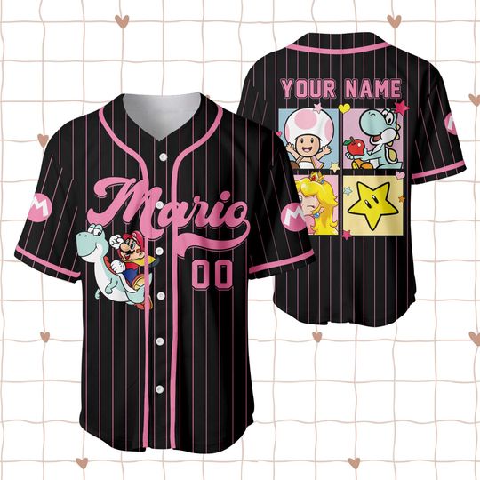 Custom Super Mario Baseball Jersey, Mario Family Matching Shirts, Super Mario Birthday, Luigi Yoshi Toad Bowser Princess Peach Donkey Kong