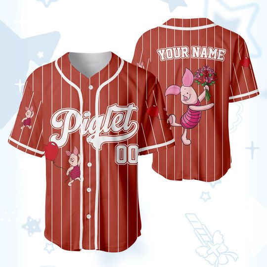 Custom Piglet Valentines Day Baseball Jersey, Personalized Winnie the Pooh Baseball Shirt