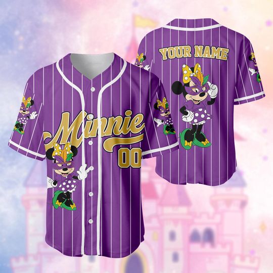 Custom Minnie Mardi Gras Baseball Jersey, Disney Mickey And Friends Festival Shirt, New Orleans Trip Jersey, Disney World Family Trip