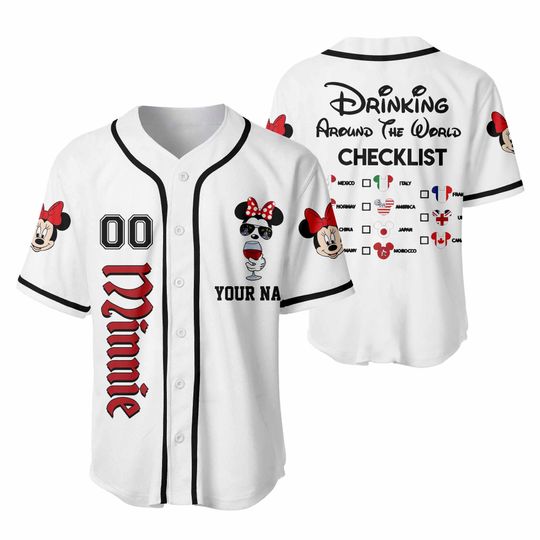 Custom Disney Drinking Around the World Team Baseball Jersey with Mickey and Friends