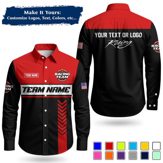 Custom Racing Team Name Work Shirt | Personalized Name, Logo & Company Text | Pit Crew Uniform