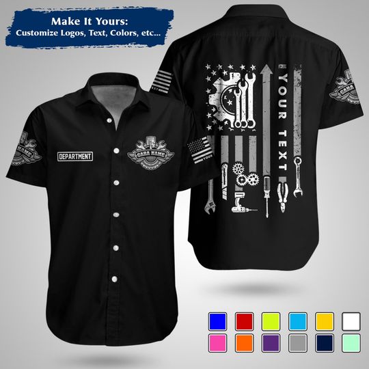 Custom US Mechanic Work Shirt  Personalized Uniform for Garage, Car Club & Racing Teams